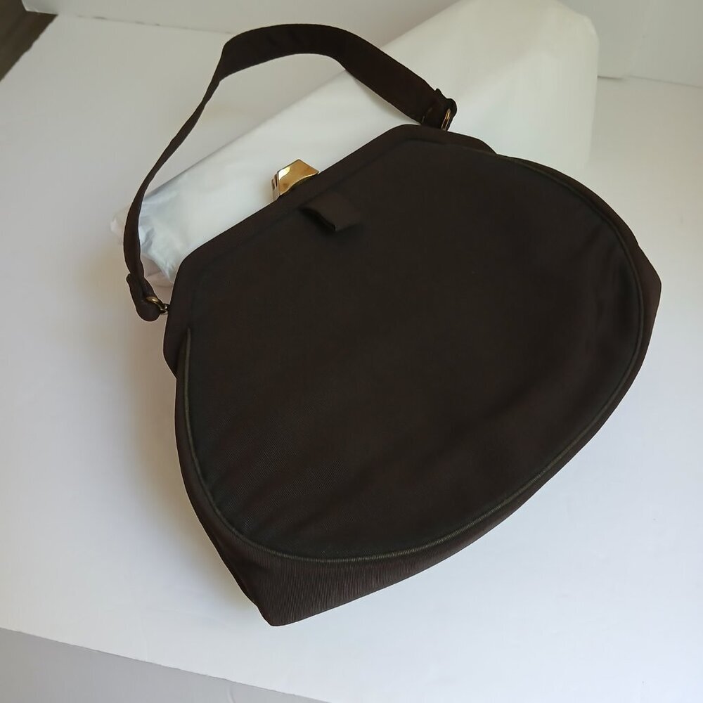 Vintage Brown Grosgrain Gold Art Deco Clasp Handbag with Cute Attached Purse - Picture 9 of 13